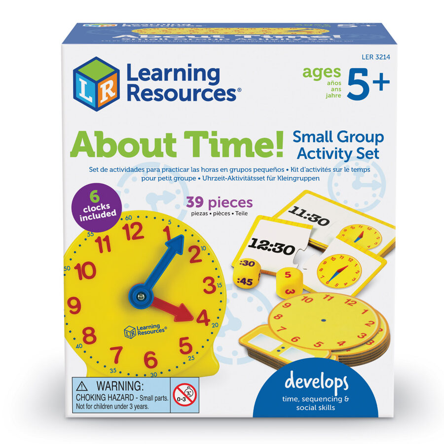 Klases mācību pulksteņi - praktisks mācību līdzeklis - About Time! Small Group Activity Set | kods LER3214 | bērniem 5-9g.