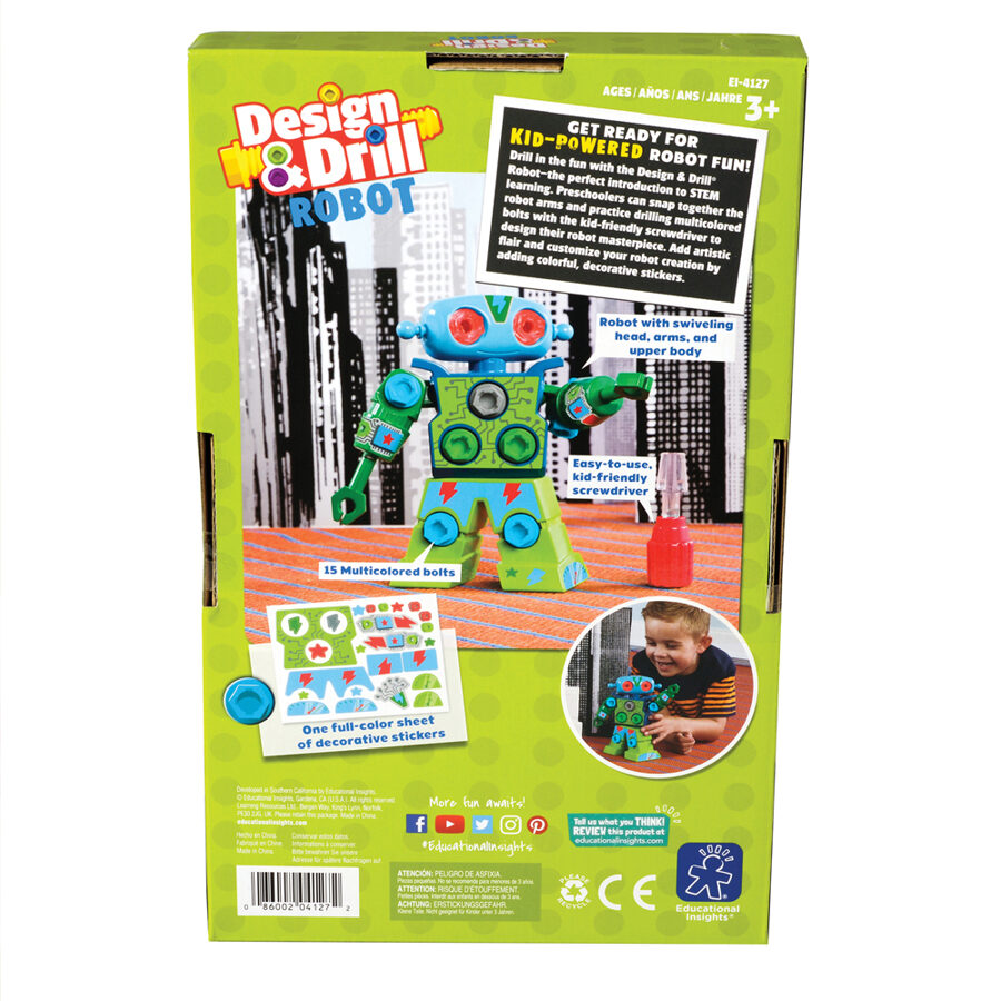 .. attīsti radošumu - skrūvē  un  līmē uzlīmes - konstruktors -  Design & Drill® Robot  | kods EI-4127 | bērniem 3-7g.